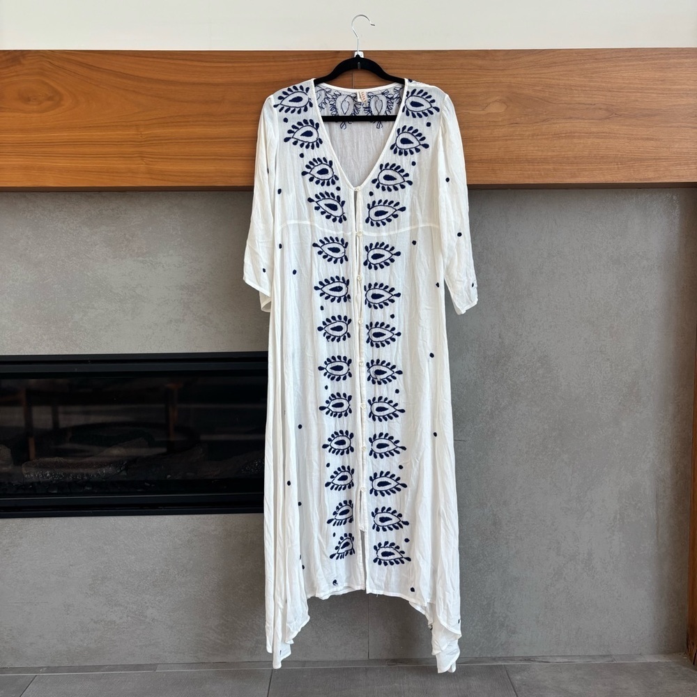 RAGA Cotton Embroidered Cover Up Midi Dress, Size XS
